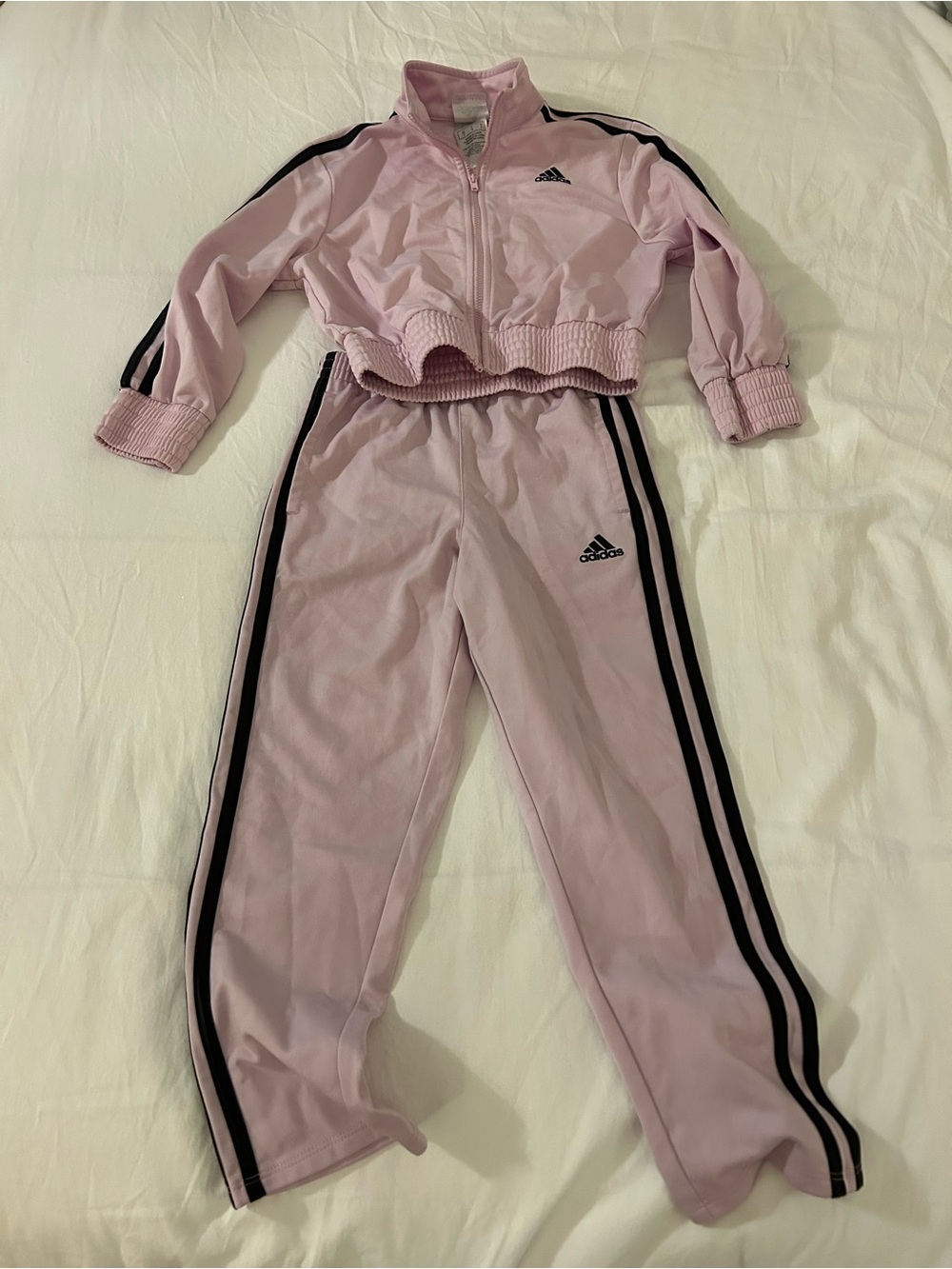 adidas Kids Light Pink Track Jacket & Joggers with Black Stripes